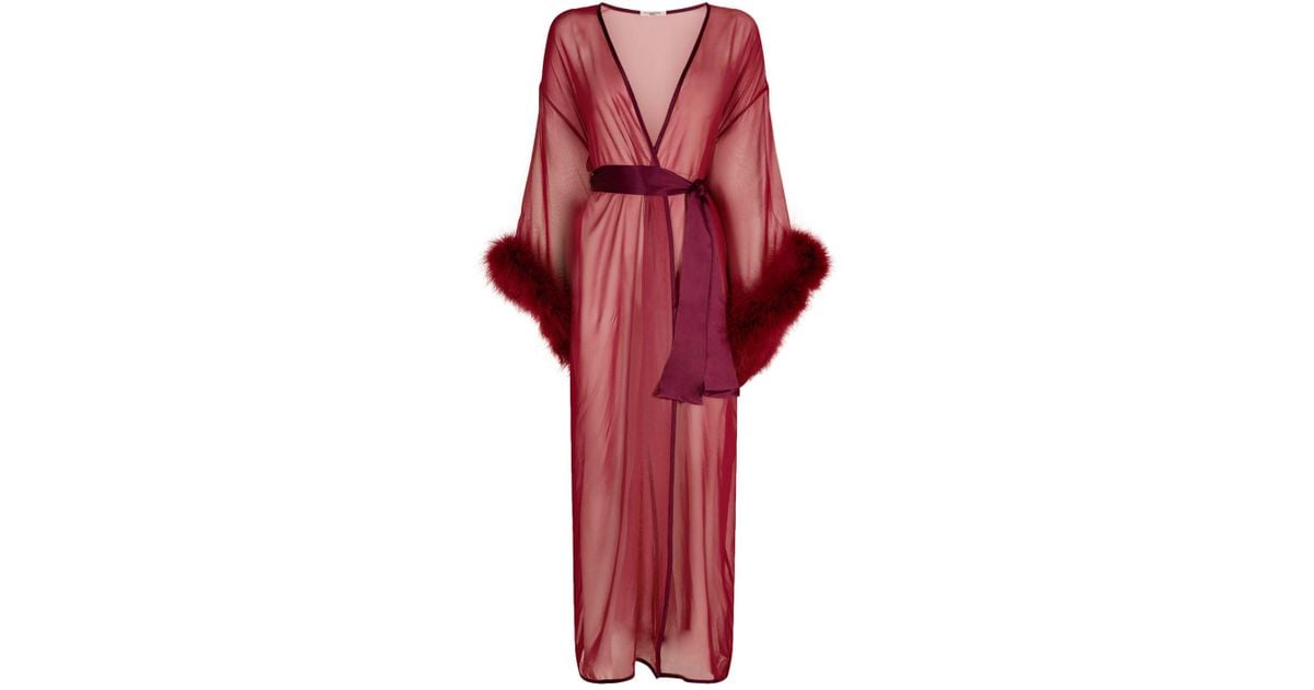Gilda & Pearl Silk Fur Trim Long Robe, Pink, One Size - Lyst