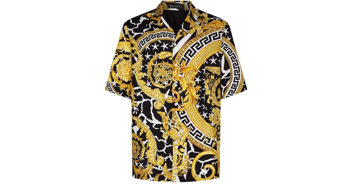 Versace Men's Jungle Baroque Silk Shortsleeve Sport Shirt in Black for