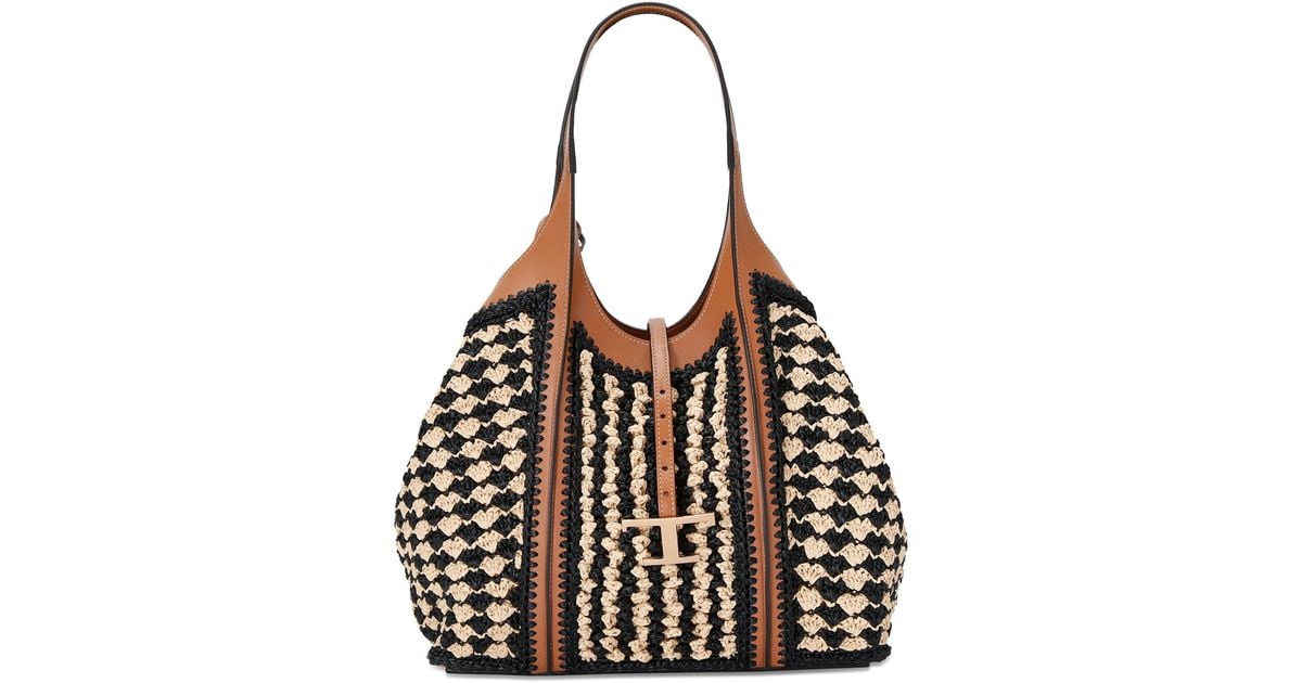 ハンドバッグ TOD'S XBWTSBAR100U603L34 T-TIMELESS RAFFIA+CALF SHOPPING Woman MULTICOLOUR T Timeless Shopping Bag in Raffia and