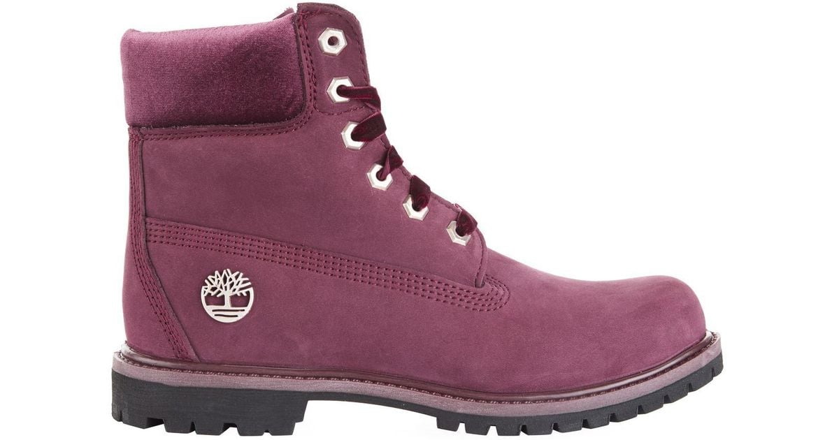 burgundy velvet timberland boots