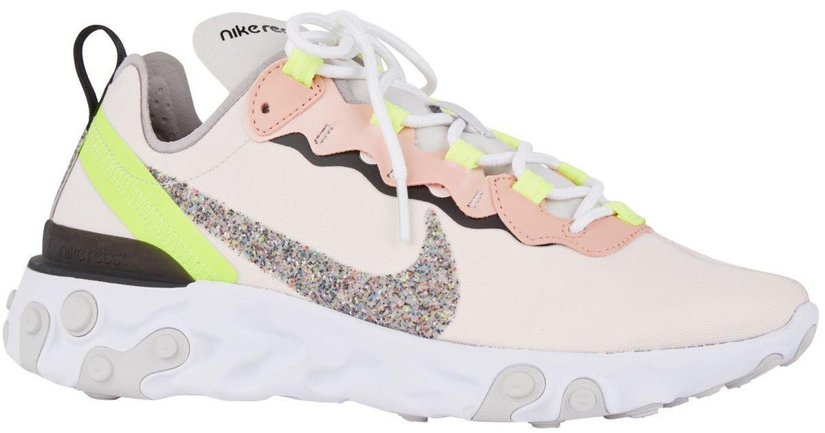 white & pink react element 55 trainers