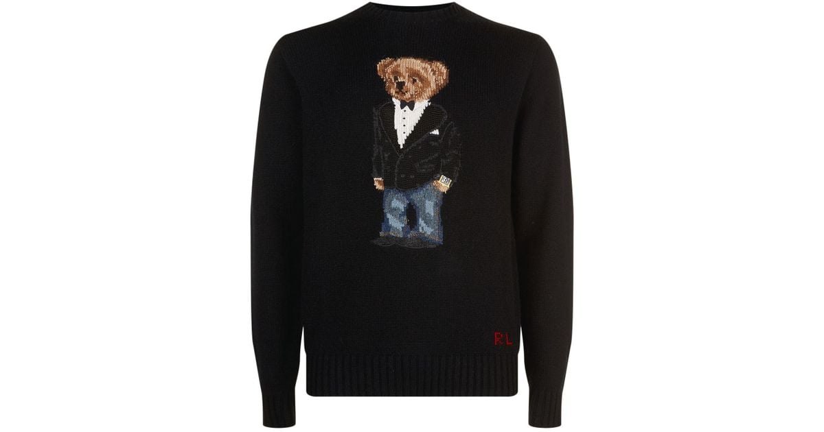 ralph lauren Black Knitted Polo Bear In Suit Sweater