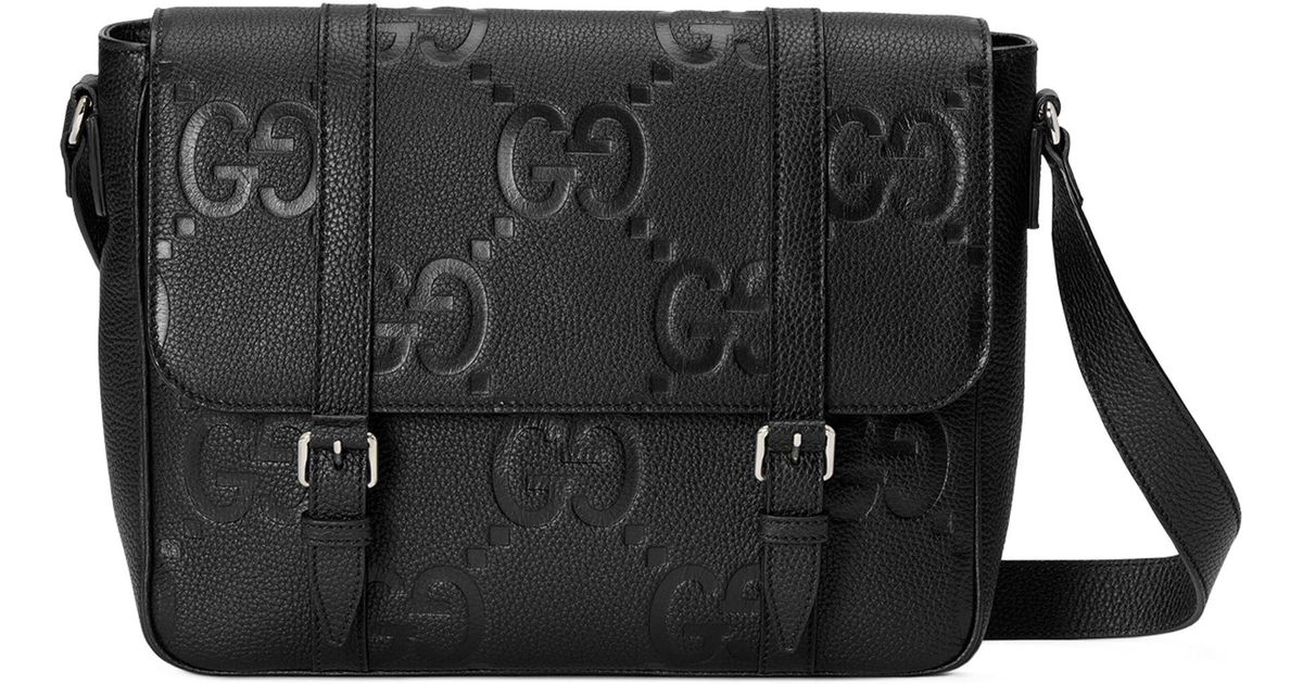 Gucci Medium Leather Jumbo Gg Messenger Bag in Black for Men Lyst
