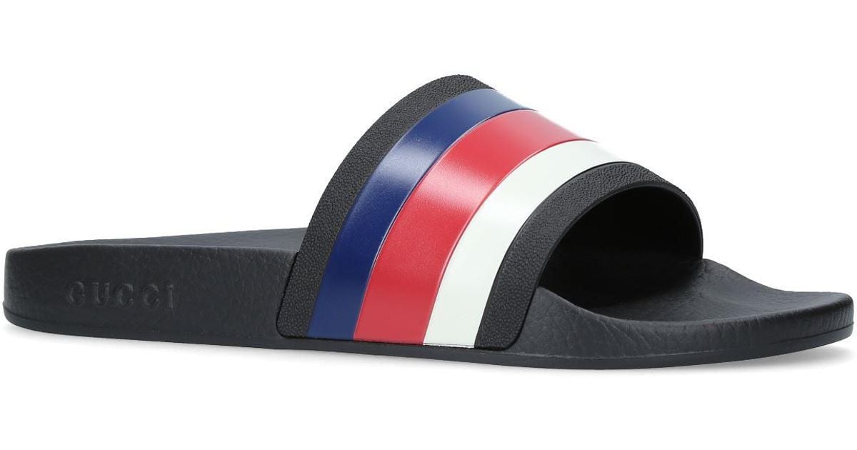 blue red and white gucci slides
