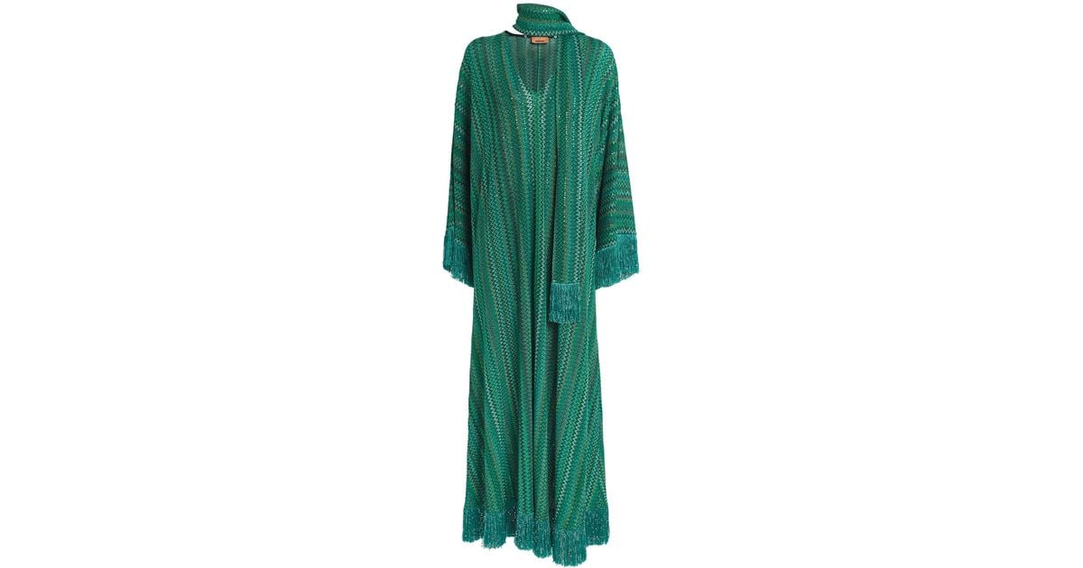 Missoni Fringed Zigzag Kaftan in Green | Lyst
