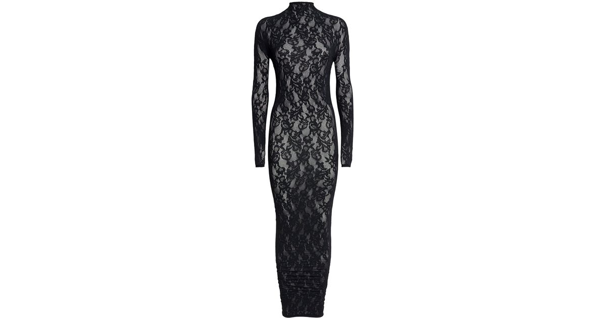 black long sleeve skims dress SKIMS Mock Neck Long Sleeve Long Dress | Obsidian | Black | Milky Sheer | 2XS | 2X-Small