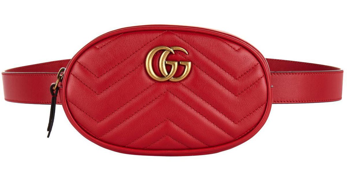 Lyst - Gucci Leather Marmont Matelass Belt Bag in Red - Save 17%