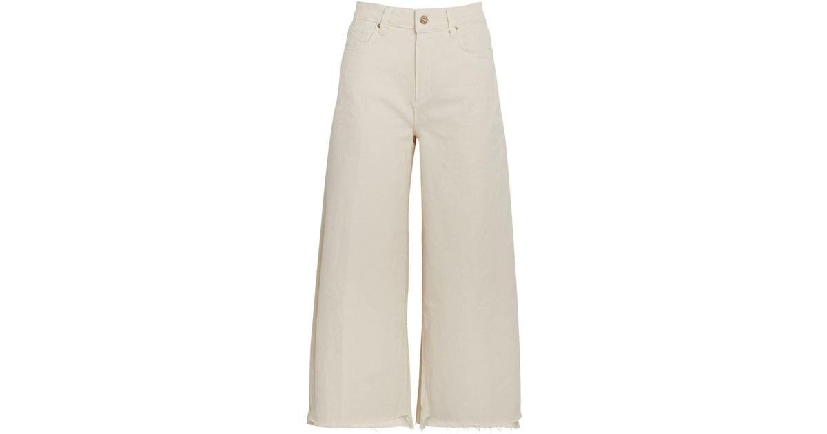 PAIGE Cropped Frankie Wide-leg Jeans in Natural | Lyst