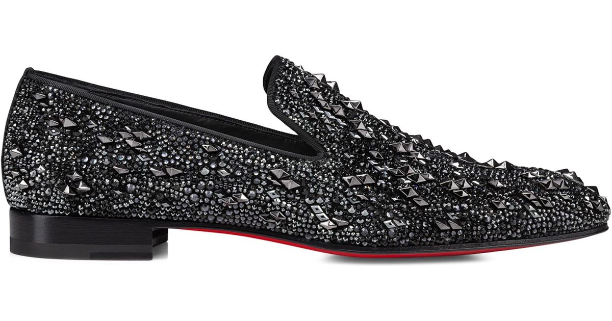 CHRISTIAN LOUBOUTIN Black Dandelion Strass Suede Logo Loafer Christian Louboutin Navy Dandelion Strass Suede Loafer Flat  main image 2