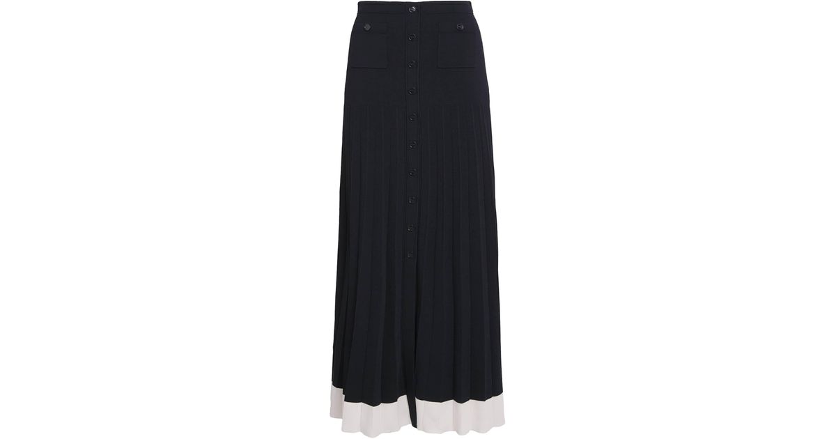 Sandro Contrast-Trim Knitted Maxi Skirt in Black | Lyst