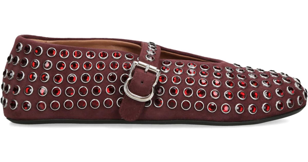 Alaia 25 Strass Ballet Flats Garnet Red Suede Goatskin 303725 main image 1