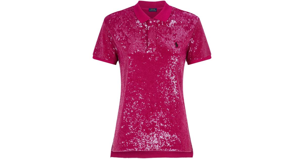 Polo Ralph Lauren Sequin-embellished Polo Shirt in Purple | Lyst