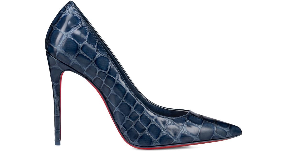 Christian Louboutin Kate Leather Croc-Embossed Pumps 100 in Blue