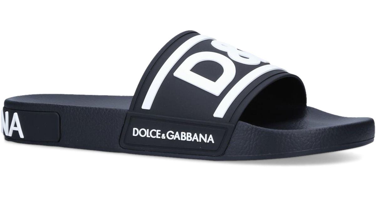 Dolce And Gabbana Rubber Logo Pool Slides In Blue For Men Lyst