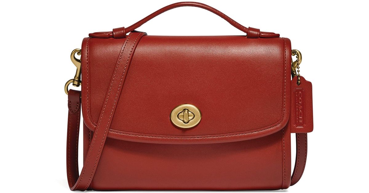 COACH Leather Kip Turnlock Crossbody Bag in Red Lyst