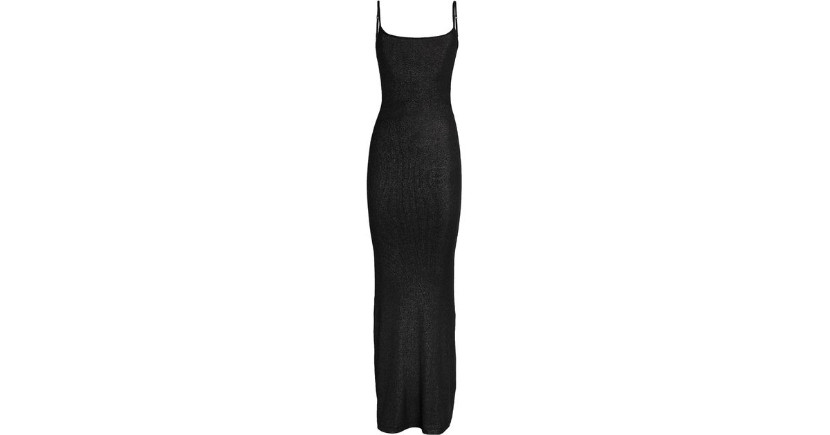 Skims Soft Lounge Shimmer Long Slip Dress in Black