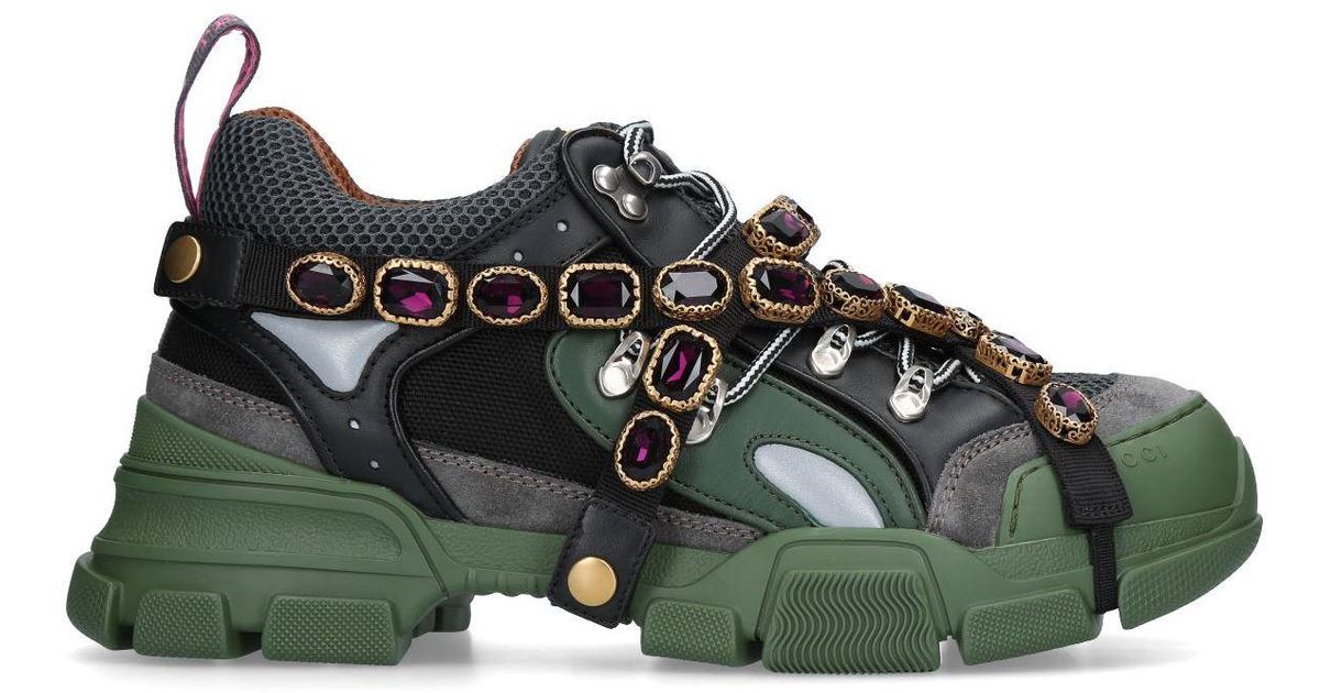 Gucci Leather Men's Flashtrek Sneaker With Removable Crystals in Green ...