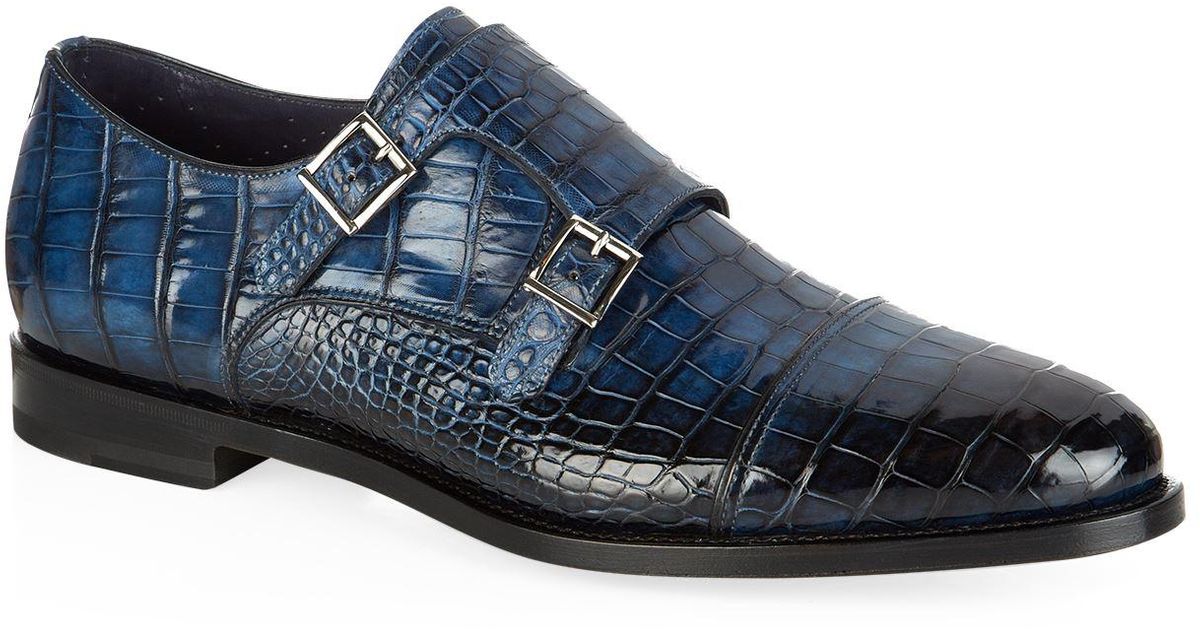 Santoni Alligator Monk Shoe in Blue for Men | Lyst UK