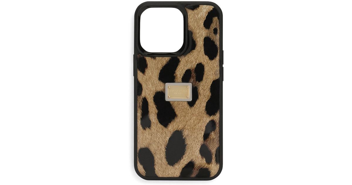 Dolce & Gabbana Calfskin Leopard Print Iphone 14 Pro Case in Black