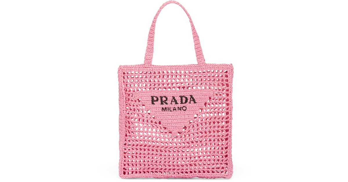 Prada Crochet Tote Bag in Pink | Lyst UK