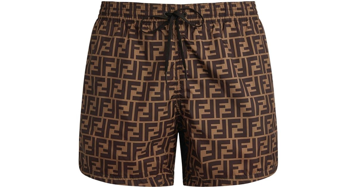 Fendi Fun Fur Swim Shorts in Brown for Men | Lyst
