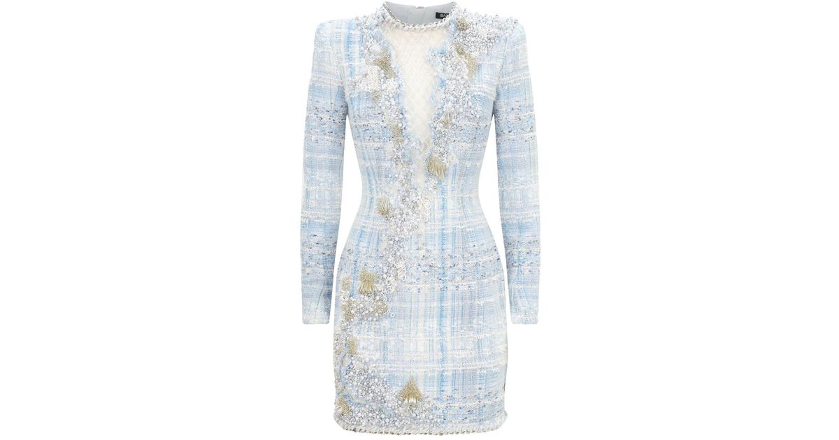 Balmain Embroidered Pearl Tweed Dress 