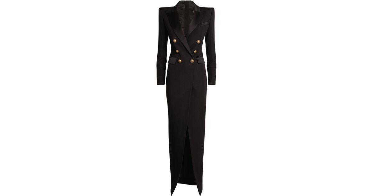 Balmain Double-breasted Maxi Blazer Dress in Black | Lyst
