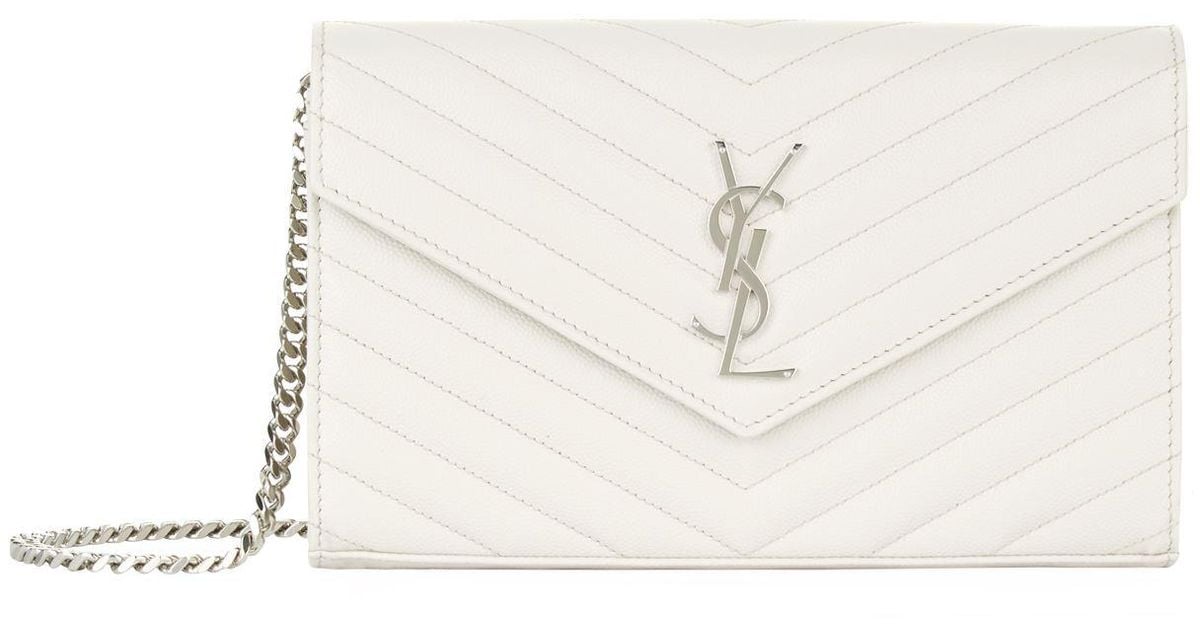 Saint Laurent white monogram matelasse chain wallet - Meagan's Moda
