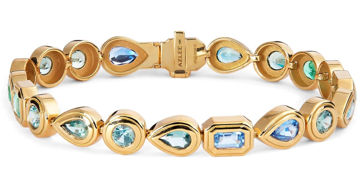 Azlee Emerald And Sapphire Staircase Bracelet in Natural | Lyst
