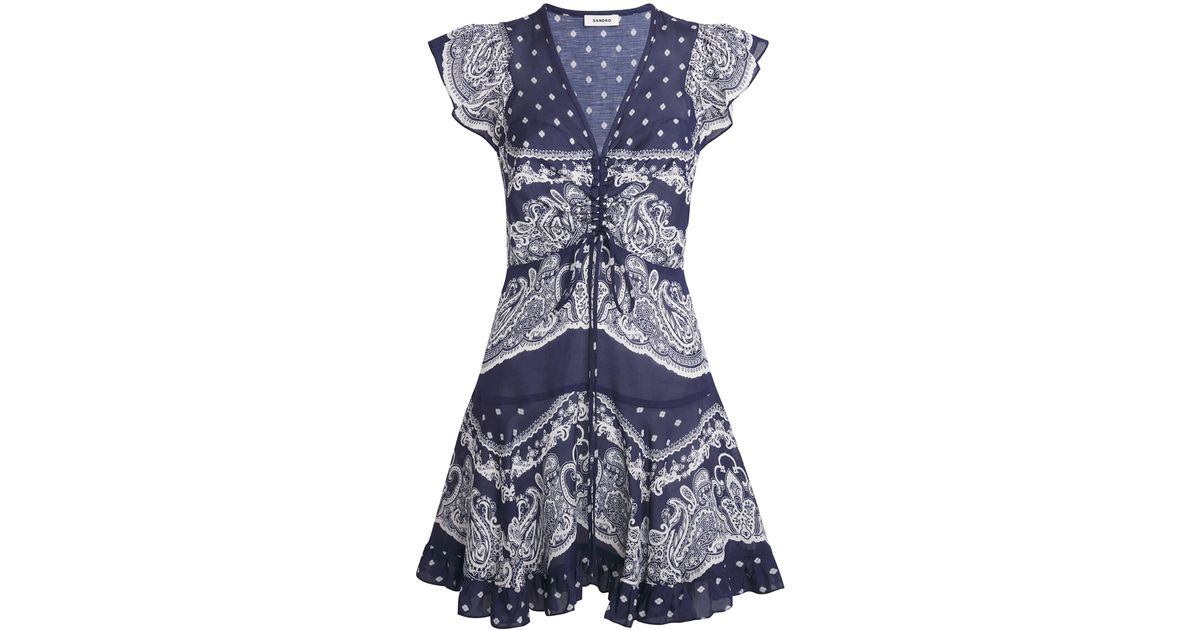 sandro-satin-bandana-print-mini-dress-in-blue-lyst