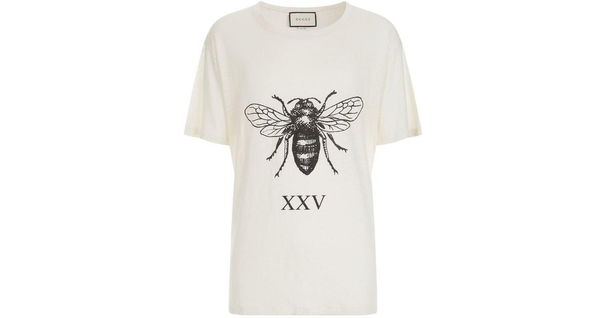 Gucci Bee Print Linen T-shirt in White 