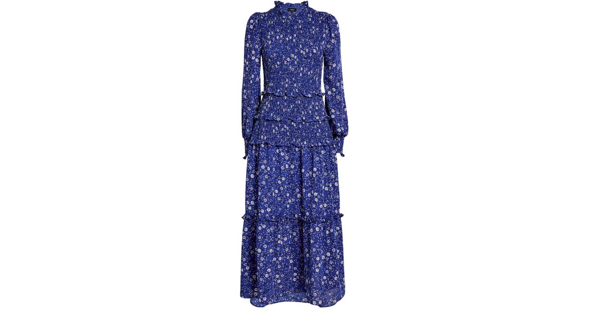 ME+EM Me+em Floral Shirred Midi Dress in Blue | Lyst