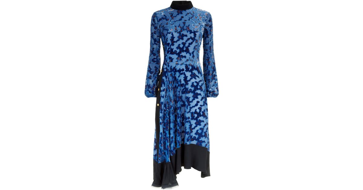 Tory Burch Leah Floral-print Devoré-chiffon Midi Dress in Blue | Lyst