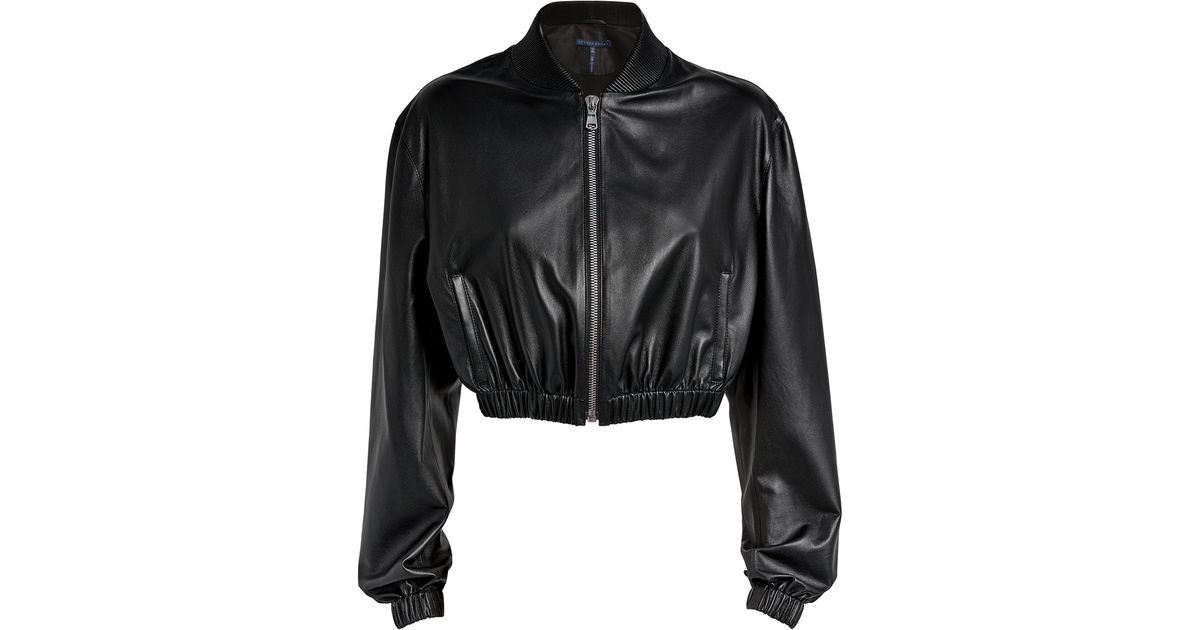 Zeynep Arcay Leather Cropped Bomber Jacket in Black | Lyst