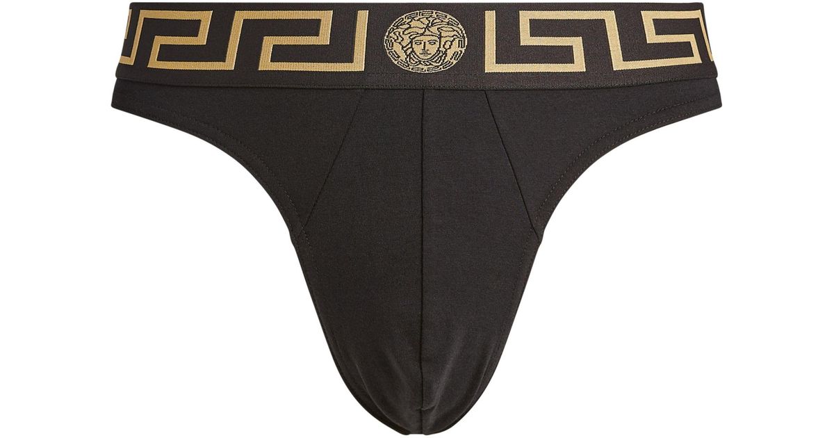 NIB Versace Mens Greca Border Thong Brief underwear Black Size 7 X