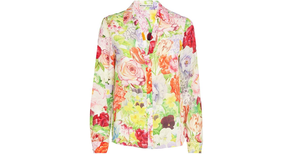 Alice + Olivia Alice + Olivia Floral Eloise Blouse in White | Lyst