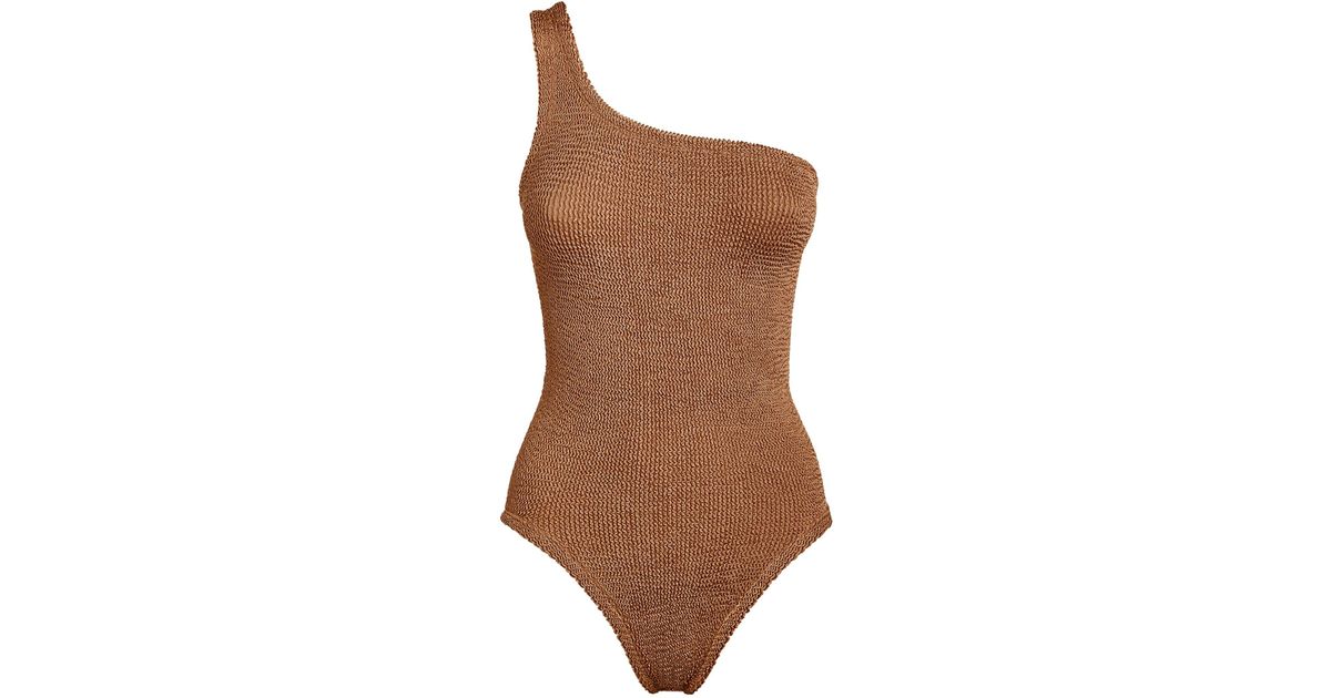Hunza G Synthetic Oneshoulder Nancy Swimsuit in Brown Lyst