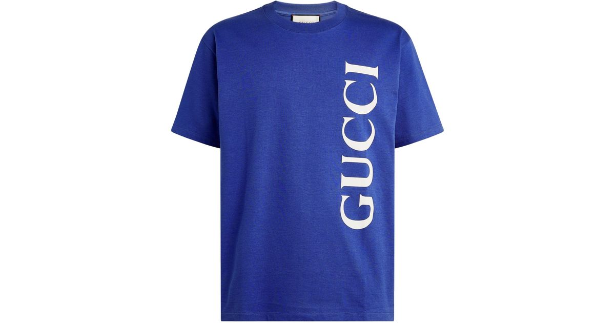 Gucci Cotton Vertical Logo T-shirt in Blue for Men - Lyst