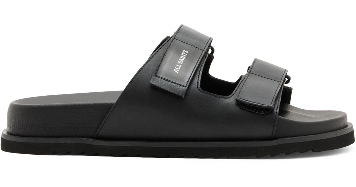 AllSaints Leather Vex Sandals in Black for Men | Lyst