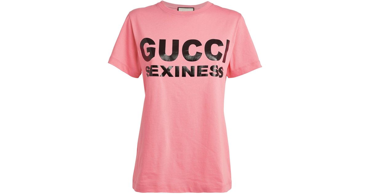 Gucci Leather Sexiness Slogan T-shirt in Pink/Black (Pink) - Save 29% - Lyst