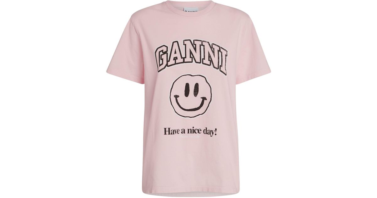 Ganni Cotton Smiley Face Logo T-shirt in Pink | Lyst
