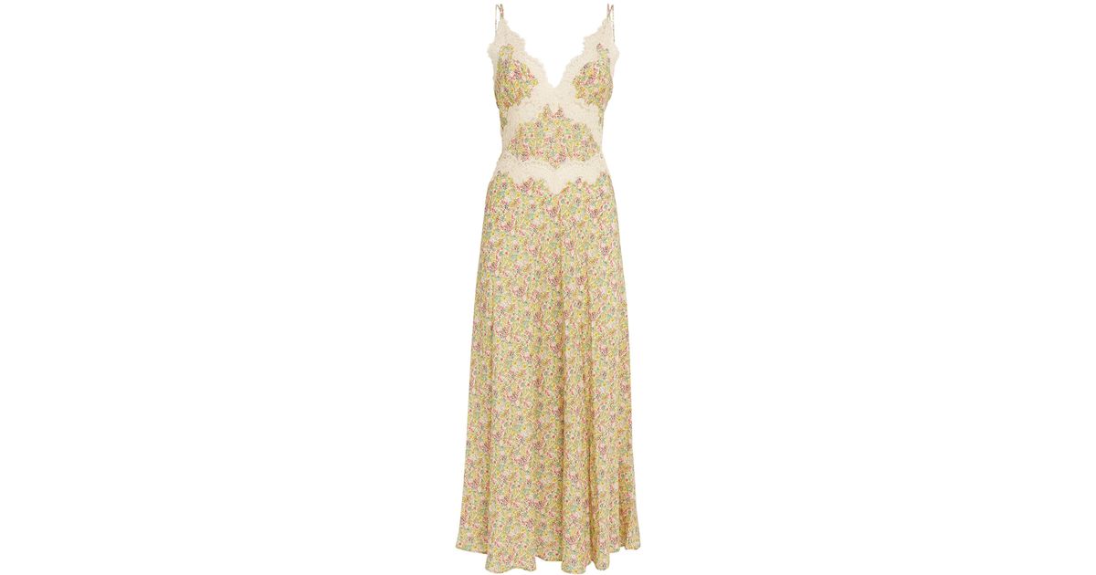 Doen Silk Chrysanthemum Sky Floral Venus Midi Dress in Metallic | Lyst