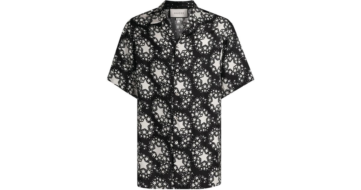 Gucci Silk Oversized Star Print Shirt in Black for Men - Lyst