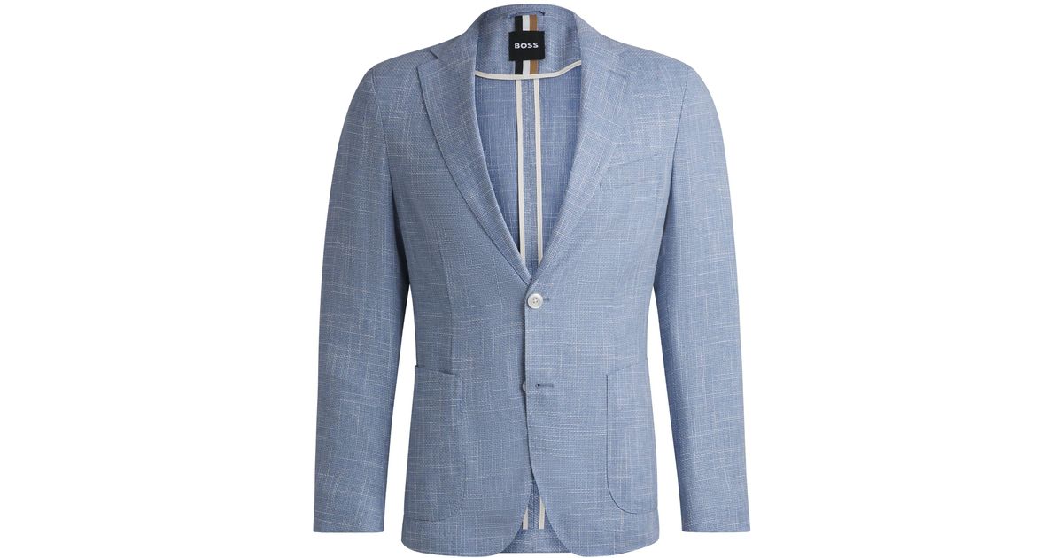 BOSS Check Slim Blazer in Blue for Men | Lyst