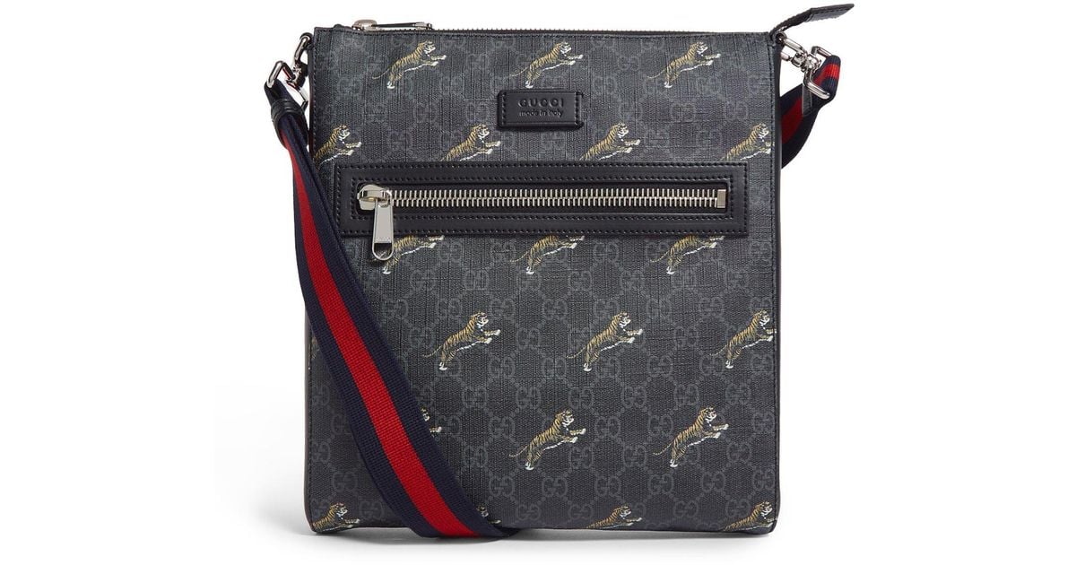 Gucci Canvas GG Supreme Tiger Messenger Bag in Black for Men Lyst