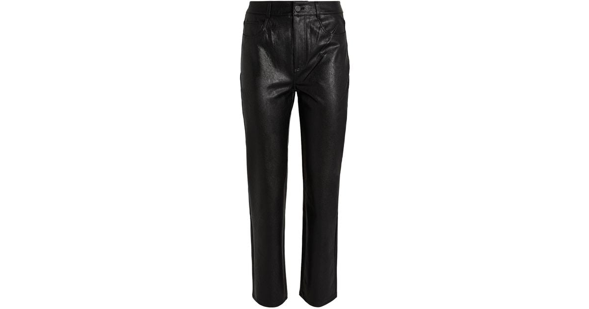 PAIGE Vegan Leather Stella Straight Jeans in Black | Lyst