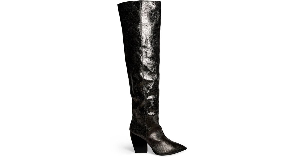 AllSaints Leather Reina Crinkle Knee-high Boots 100 in Black | Lyst Canada