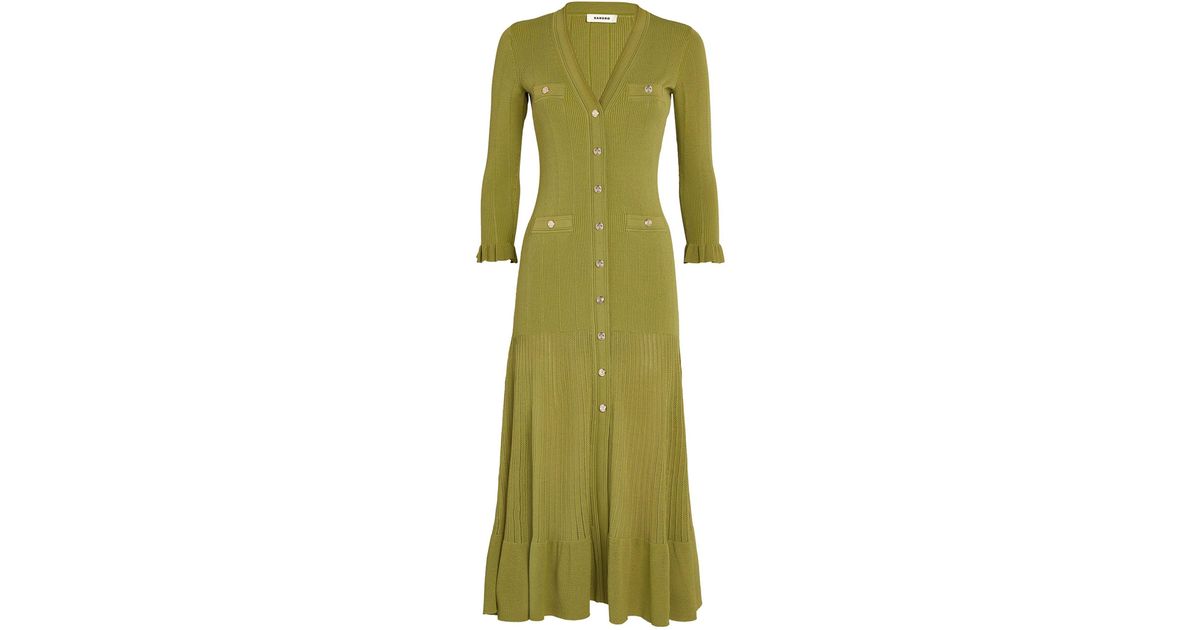 Sandro Ribbed-knit Midi Dress in Green | Lyst