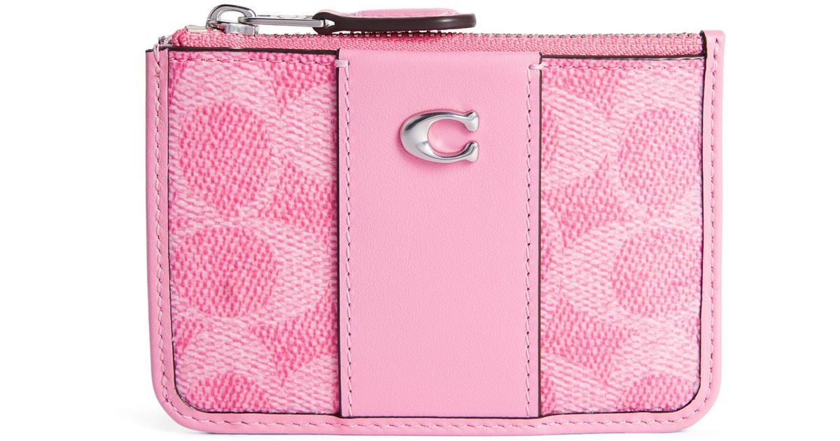 Coach Red Signature Leather Key Ring With Gold Hardware Coach Pink Signature Card & Key Holder main image 1