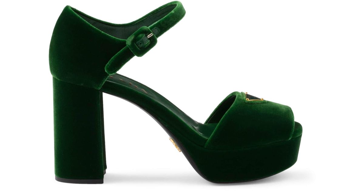 Prada Velvet Platform Sandals 95 in Green | Lyst Canada